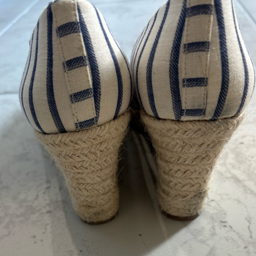J. Crew Striped Canvas Wedge Espadrilles - Navy and Cream size 9 - Picture 4 of 7